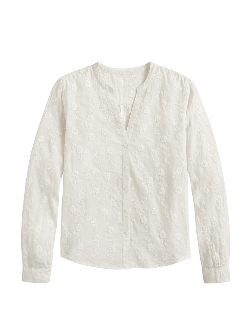 Soft Surroundings White Floral Embroidered 3D Applique Cotton Blouse PS